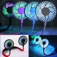 Mini USB Neckband Electric Fan Rechargeable Air Cooler Sport Fan with Colorful LED Light