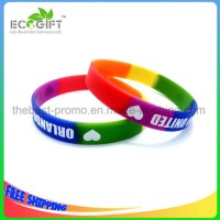 Free Shipping Printed Segment Rainbow Silicone Wristband