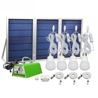 Solar Panel Lighting Kit  Solar Home DC System Kit  USB Solar Charger with 4 LED Light Bulb as Emerg