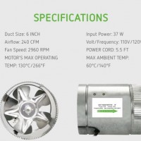 6" Inline 240cfm Duct Booster Exhaust Ventilation Blower Fan 15mm for Grow Tent Room