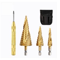 HSS Spiral Step Drill Bit Set with Automatic Spring Loaded Center