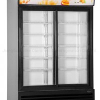 Double Sliding Glass Door Commercial Refrigerator with Brand Compressor