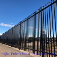 Black Powder Coated Residential and Commercial Steel Spear Top Picket Security Tubular Fencing / Ste