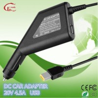 20V 4.5A Rectangular DC DC Laptop Car Charger Notebook Car Adapter for IBM/Lenovo  with One USB