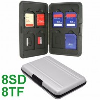 Aluminum Silver 8 Slots for SD/ SDHC/ Sdxc + 8 Slots for Micro SD Micro SD Card Holder Sdxc Storage