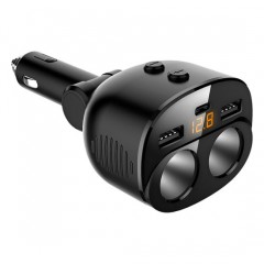 DC12 24V 2 Cigarette Lighter Socket Car Charger Dual USB+Type-C 3.1A Car Charger with Digital Voltme图1