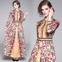 Spring Summer Fall Vintage Print Patchwork Womens Maxi Dress