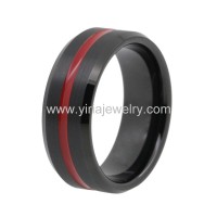 Black and red inlay tungsten wedding bands beveled Grooved