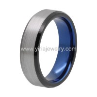 Beveled tungsten rings blue and black two tone colours