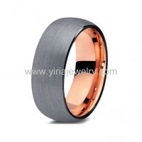 Dome band tungsten rings black and rose gold wedding bands