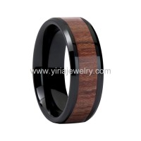 wood inlay and black tungsten rings