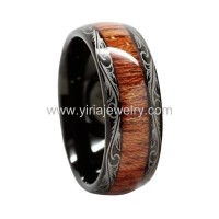 Wood inlay hot seller balck tungsten rings