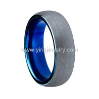 Blue brush finished tungsten domed band rings