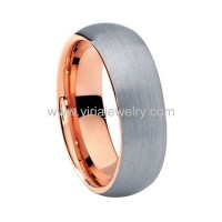 Rose gold brushed  finished tungsten domed band rings