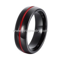 Black and red two tone domed band tungsten rings