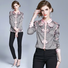 Vintage Print Collar Long Sleeve Women Casual Shirt Blouse图4