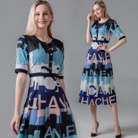 Summer Vintage Print V Neck Short Sleeve Women Midi Dress