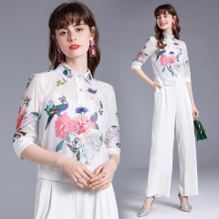 Summer Floral Print 2pcs Rash Guard Shirt + Vest Women Set图1