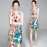 New Summer Vintage Print Sleeveless Women Mini Shift Dress