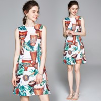 New Summer Vintage Print Sleeveless Women Mini Shift Dress