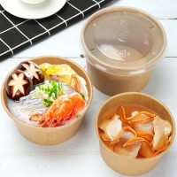 Disposable Kraft Paper Bowl Round Takeaway Packaging Salad Fruit Food Container1000ml Large Lunch Bo