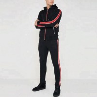 Black and Red Stripes Sports Wear Tracksuit Hoodie Top and Trousers