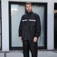 Men Reflective Traffic Raincoat Jacket Pant Work Protective Rain Suit