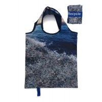 RPET Folding Reusable Shopping Bag with Basic Style and Heat Trasfer Print Packed by a Stretch Rope 