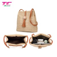 Morecredit Best Seller Ladies Holiday Beach Handbags Crossbody Shoulder Bucket Straw Beach Bags with