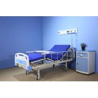 Hospital Furniture Adjustable PP Two Function Manual Crank Medical Bed with Wheels