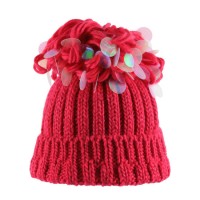 Lady Fashion Thick Knitted Beanies Hat with Big Sequins Pompom