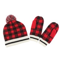 Ladies Warm Checked 2 PCS Set Gloves Caps Hats