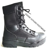 Split Smooth Leather Black Color Army Boots with Rubber Sole