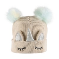 BSCI Fashion 3D Glitter Horn and Ears Colorful POM POM Beanie Hats for Girls