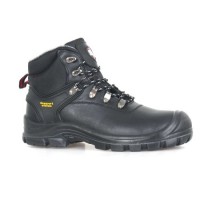 Black Smooth Leather Work Boots Safety Footwear (SN6061)