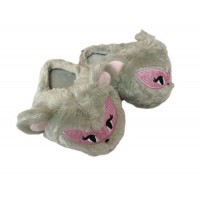 Small Elephant Embroidery Long Faux Fur Slippers
