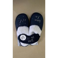 Lady and Men Indoor Embroidery Velour Slippers with Eye Mask