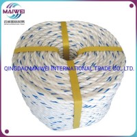 3 Strand PP/PE Rope  Plastic Twisted Rope in White with Blue Tracer  Polypropylene/Polyethylene Plas