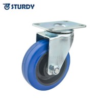 4 Inch Heavy Duty Flight Case Caster Wheels Blue Elastic Rubber Tread Polyolefin Wheel Core