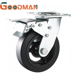 360 Degree Rotating with Dual Brake Lock Rubber Wheel Iron Center Heavy Duty Caster图1