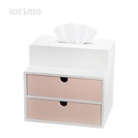 Eco Friendly Tabletop Bamboo Tissue Holder with 2-Floor Drawers Storage and Painted Colors