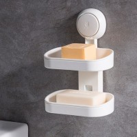 Durable Removable Double Layers Shower Bathroom Accessories Sets Storage Vacuum Suction Cup Soap Dis