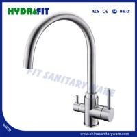 Double Handle Pure Water Tap 304 Stainless Steel Kitchen Faucet (FT1403)