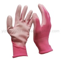 13 Gauge White PU Palm Coating and Red Polyester Liner Work Safety Gardening Gloves