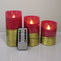 Red Color Flameless Candle Light with Gold Brushed Effect  Real Wax Candle Light with 10key Remote C