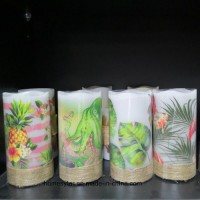 Decorative LED Candles Light with Hemp Rope Wrapped Pillar Wax Candles Can with Logo