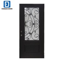 Fangda Decorative Iron Grille 3/4-Lite Stained Mahogany Woodgrain Prehung Front Door