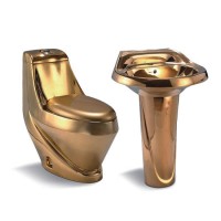 China Luxury Bathroom Ceramic Gold Color One Piece Toilet Commode