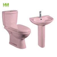 Pink Color Twyford Toilet and Pedestal Basin for Washroom