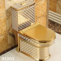Luxury Gold Color Ceramic Material Floor Mounted Installation Type Dual Flush Toilets